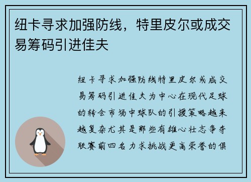 纽卡寻求加强防线，特里皮尔或成交易筹码引进佳夫