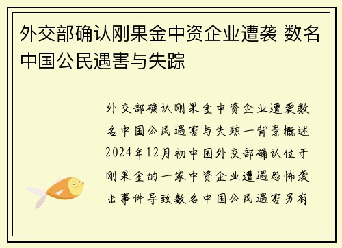 外交部确认刚果金中资企业遭袭 数名中国公民遇害与失踪